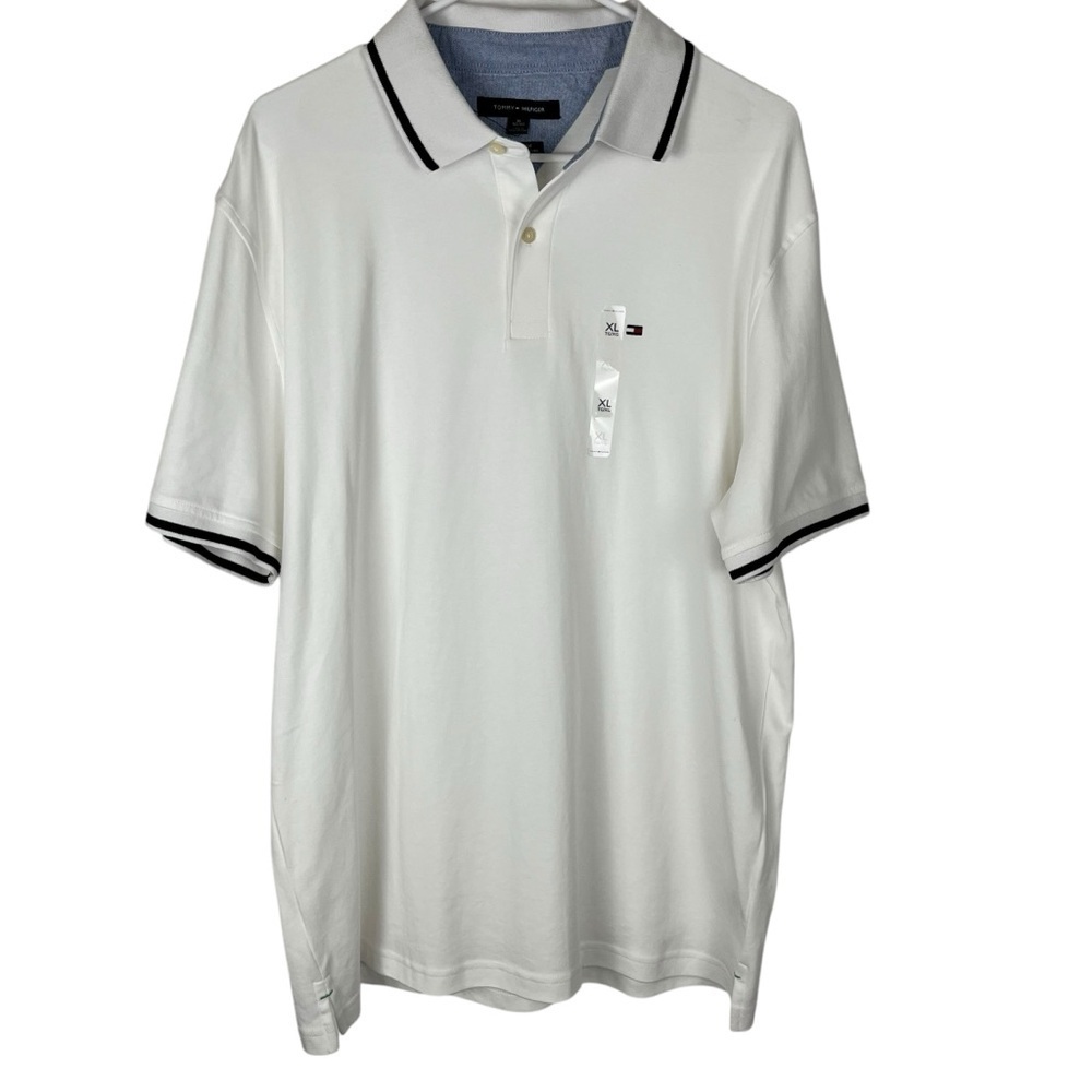 NWOT Tommy Hilfiger Custom Fit White Polo Shirt with Navy Trim Size XL